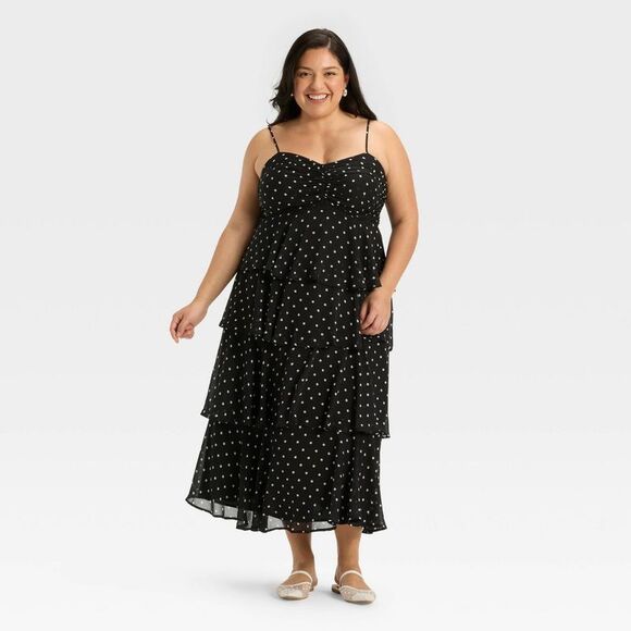 A New Day - Women's Tiered Ruffle Maxi A-Line Dress - A New Da Black/White - Picture 1 of 3